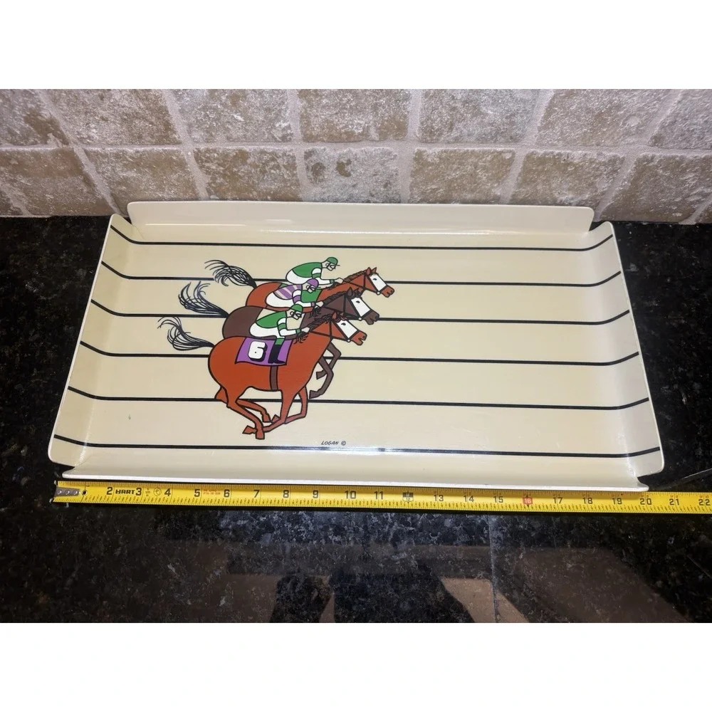 VTG Mid Century Modern Horse‎ Racing Equestrian Derby Plastic Serving Tray Logan